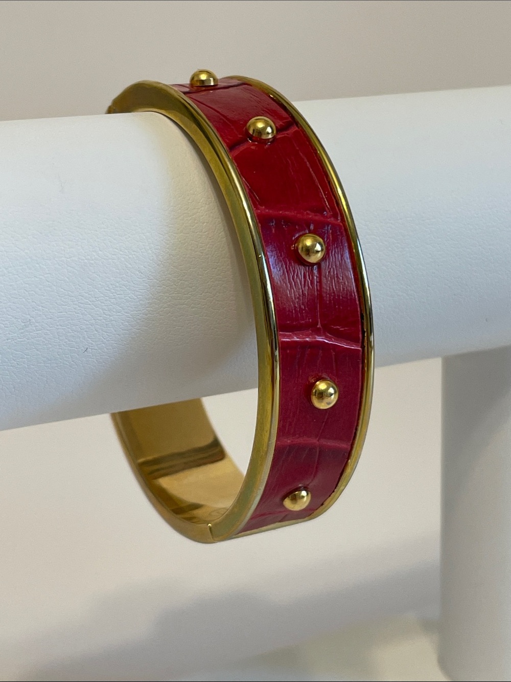 Joan Rivers Vintage Red Faux Leather And Gold-Tone Studded Bangle Bracelet